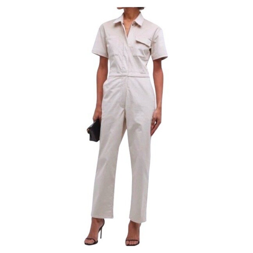 Rivet Utility Designer Womens Worker Jumpsuit Size S Soft White Denim Ankle Good